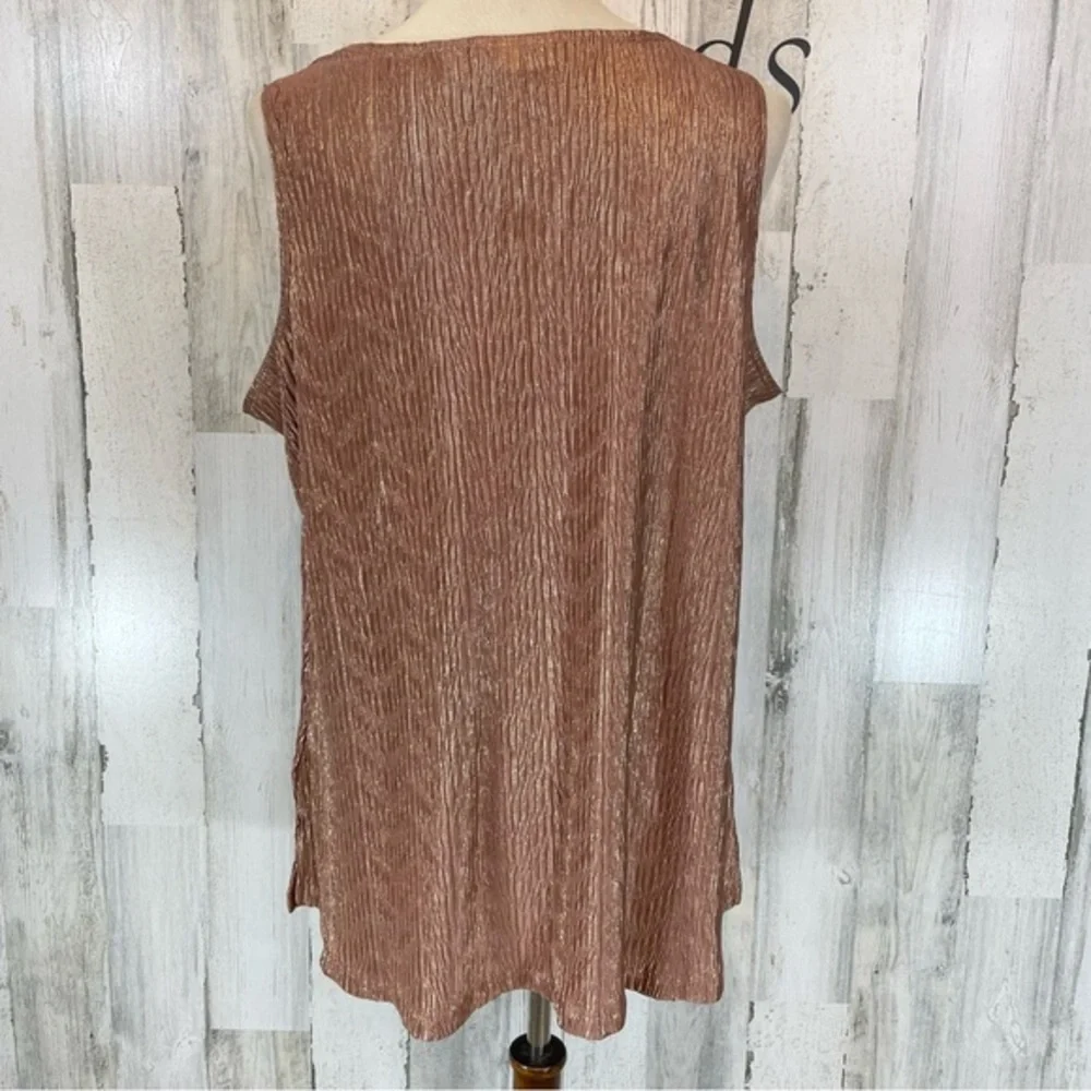 Susan Graver Shimmer Champagne‎ Pink Sleeveless Pleated Blouse Top Shirt Sz 1X